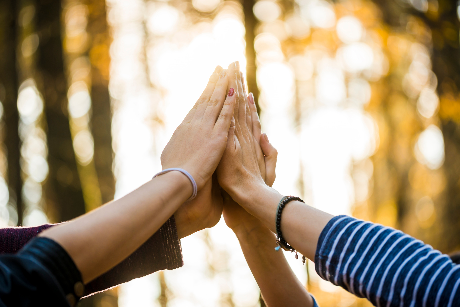 Four People Joining Their Hands Together